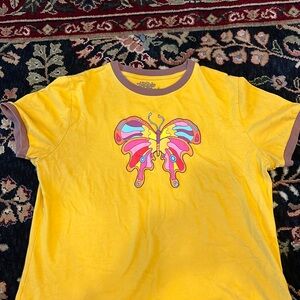 The Hippie Shake XXL yellow butterfly ringer t-shirt